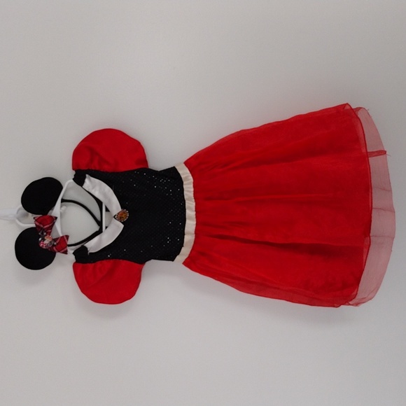 Minnie Mouse Disney Girls Costume Size 5/6 with Headband Sparkly Red Dress - Picture 1 of 14